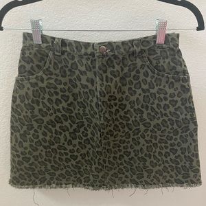 Papermoon Olive Cheetah-print Denim Mini Skirt NWOT